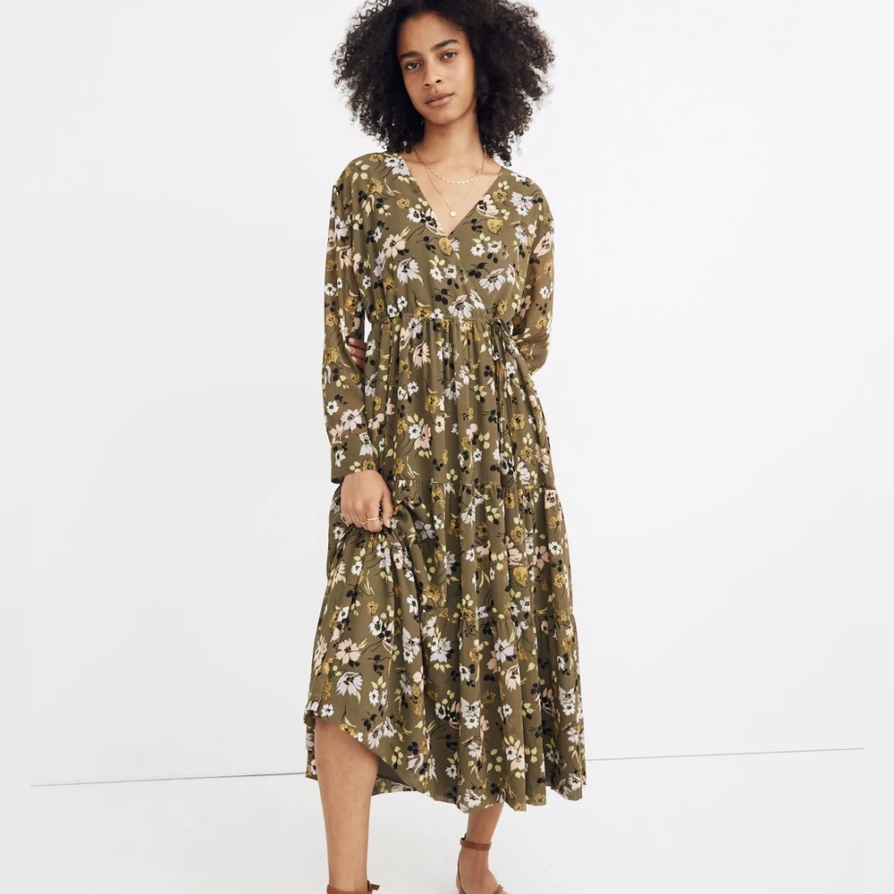 Madewell Cinch-Waist Tiered Midi Dress in Wildblooms